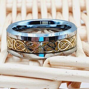 Dragon Celtic Silver Tungsten Wedding Ring, GALTUN366